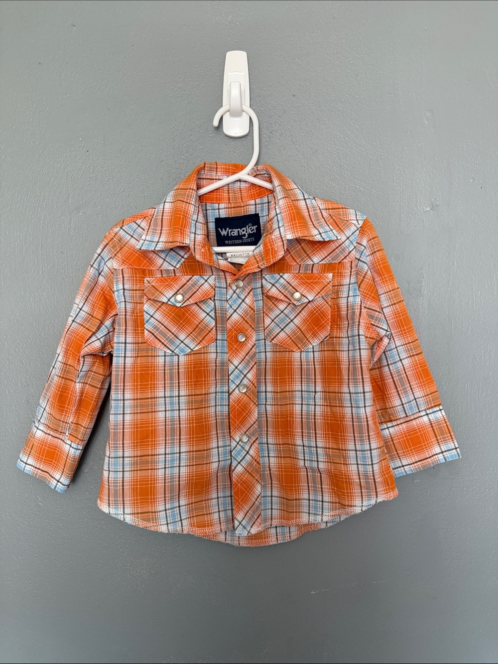 Wrangler Toddler Boy Western Plaid Pearl Snap Shirt Orange Blue XXS